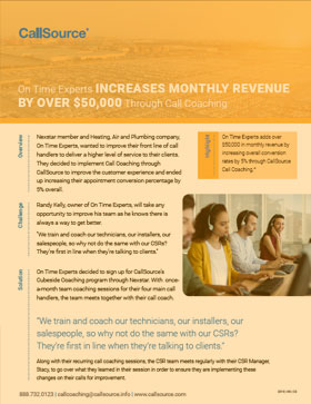 CallSource Coaching Case Study: On Time Experts Increase Revenue