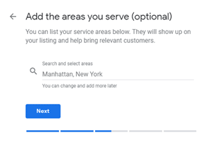 Google My Business setup: Add the areas you serve