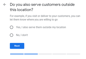 Google My Business setup: Do you also serve customers outside this location?