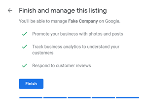 Google My Business setup; Finish and manage this listing