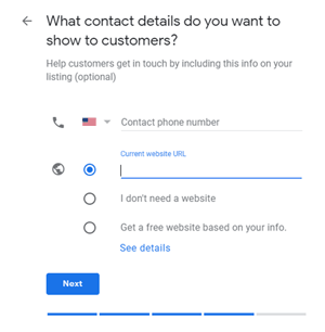 Google My Business setup: What contact details do you want to show to customers?