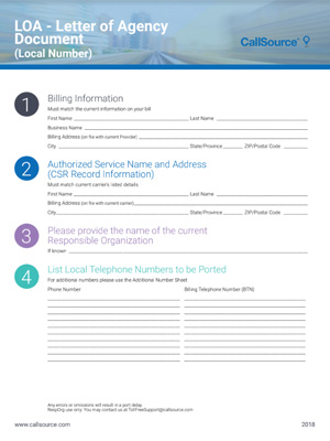 LOA - Letter of Agency Document (Local Number)